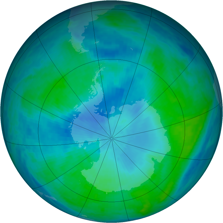 Antarctic ozone map for 15 February 1991